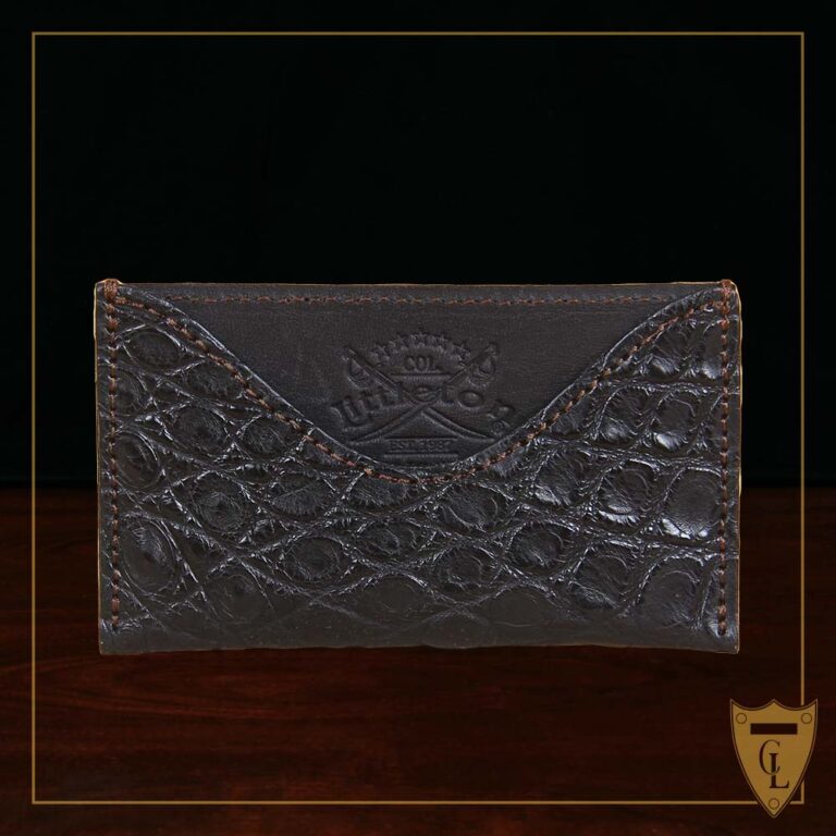 No. 3 Card Wallet in Black American Alligator - ID 005 - front view on black background