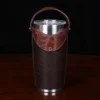 No. 20 Traveler Tumbler Sleeve Set in Tobacco Brown American Buffalo with American Alligator Trim - 20oz stainless steel tumbler - ID 002 - front view