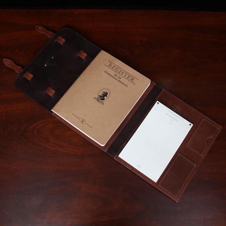 No. 33 Notebook in Vintage Brown American Alligator - ID 002 - open view of inside notebook