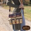 Women wearing GP2 Ladies Backpack in Tobacco Brown American Buffalo and Khaki Canvas