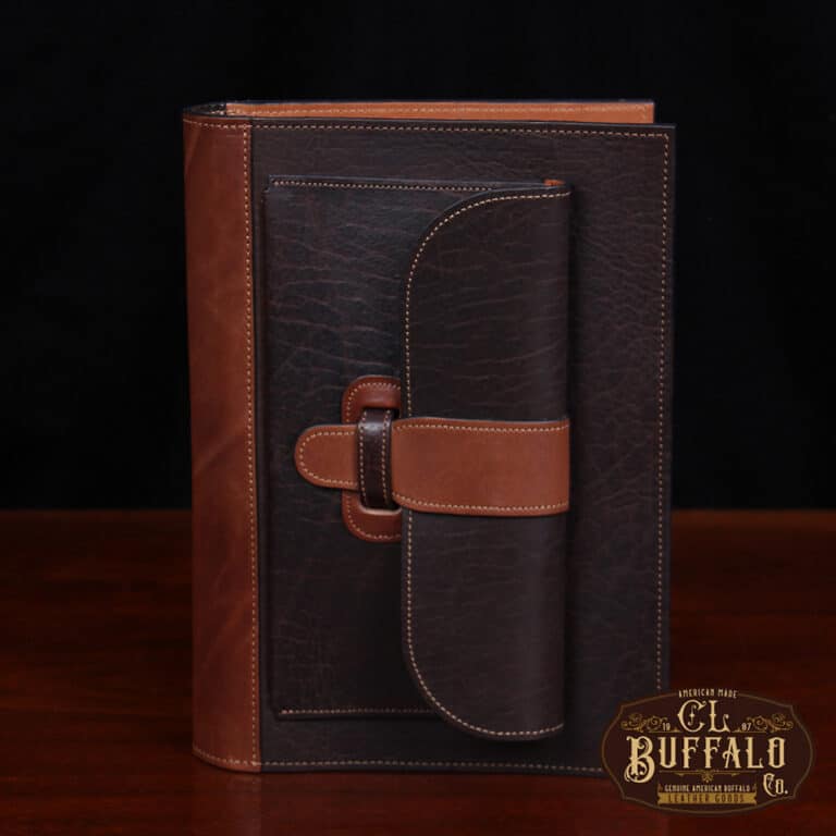 No. 1 Steno Padfolio in Tobacco Brown American Buffalo with Vintage Brown Steerhide Trim - front view