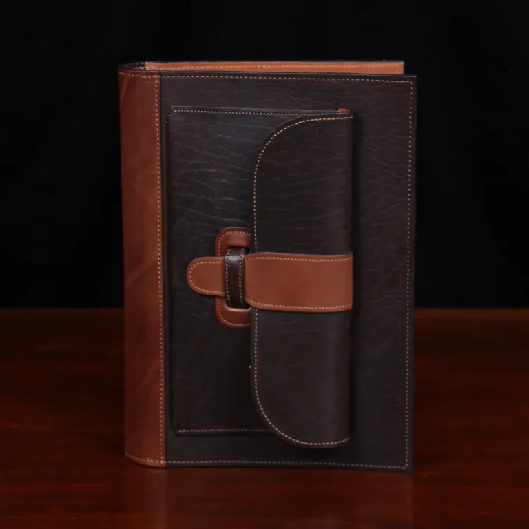 No. 1 Steno Padfolio in Tobacco Brown American Buffalo with Vintage Brown Steerhide Trim - front view