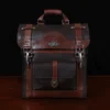 no 9 rover leather backpack in tobacco buffalo on a dark background- front view