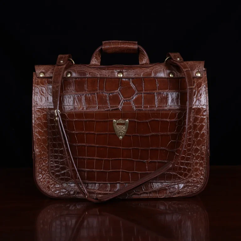 No. 41 Commander Briefcase in Vintage Brown American Alligator - serial number 006 - back view