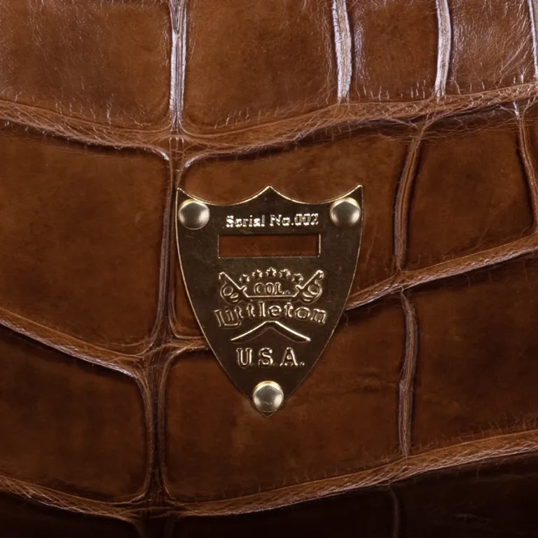 pommel shield view of No. 2 Duffel Bag in American Alligator