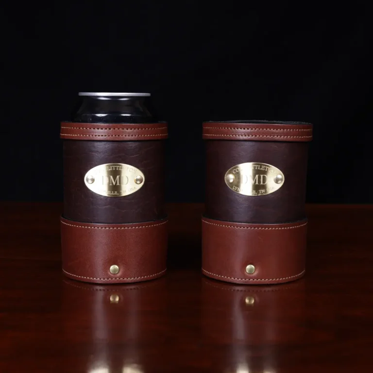 Tobacco Brown American Buffalo can caddy set of two on wood table
