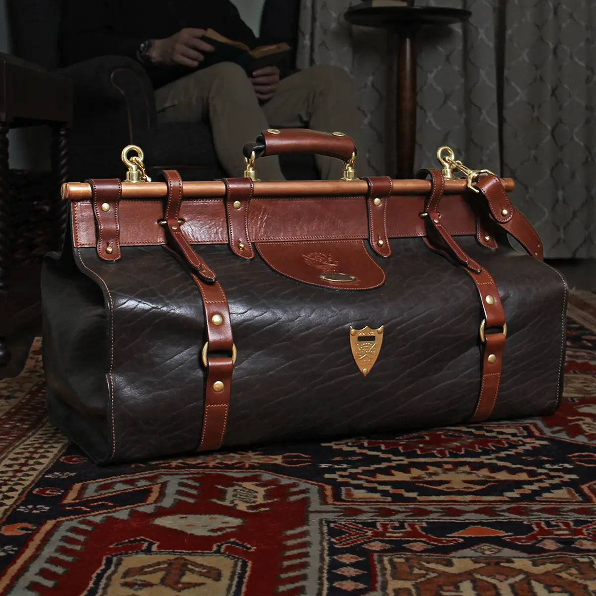 Leather Laptop Briefcase, No. 1943 Navigator, Full-Grain Dark Brown  American Buffalo Bison Leather, USA Made By Col. Littleton -16 X 11 1/2 X  4 3/4