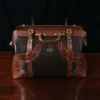 no 5 grip in tobacco buffalo with brown american alligator trim - front open view - on a wood table with black background - ID 001