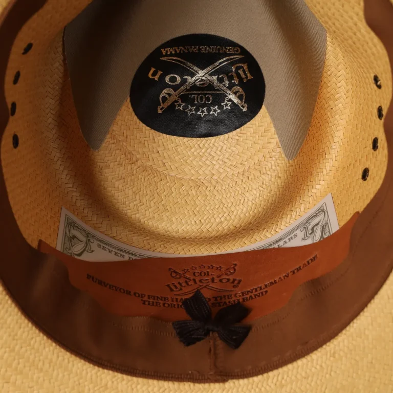No. 2 Lynnville Panama Hat in the color Khaki showing the inside