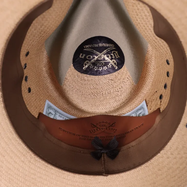 No. 2 Lynnville Panama Hat in the color Khaki showing the secret stash compartment underneath