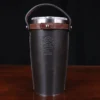 no 20 leather tumbler sleeve in tobacco brown - back view
