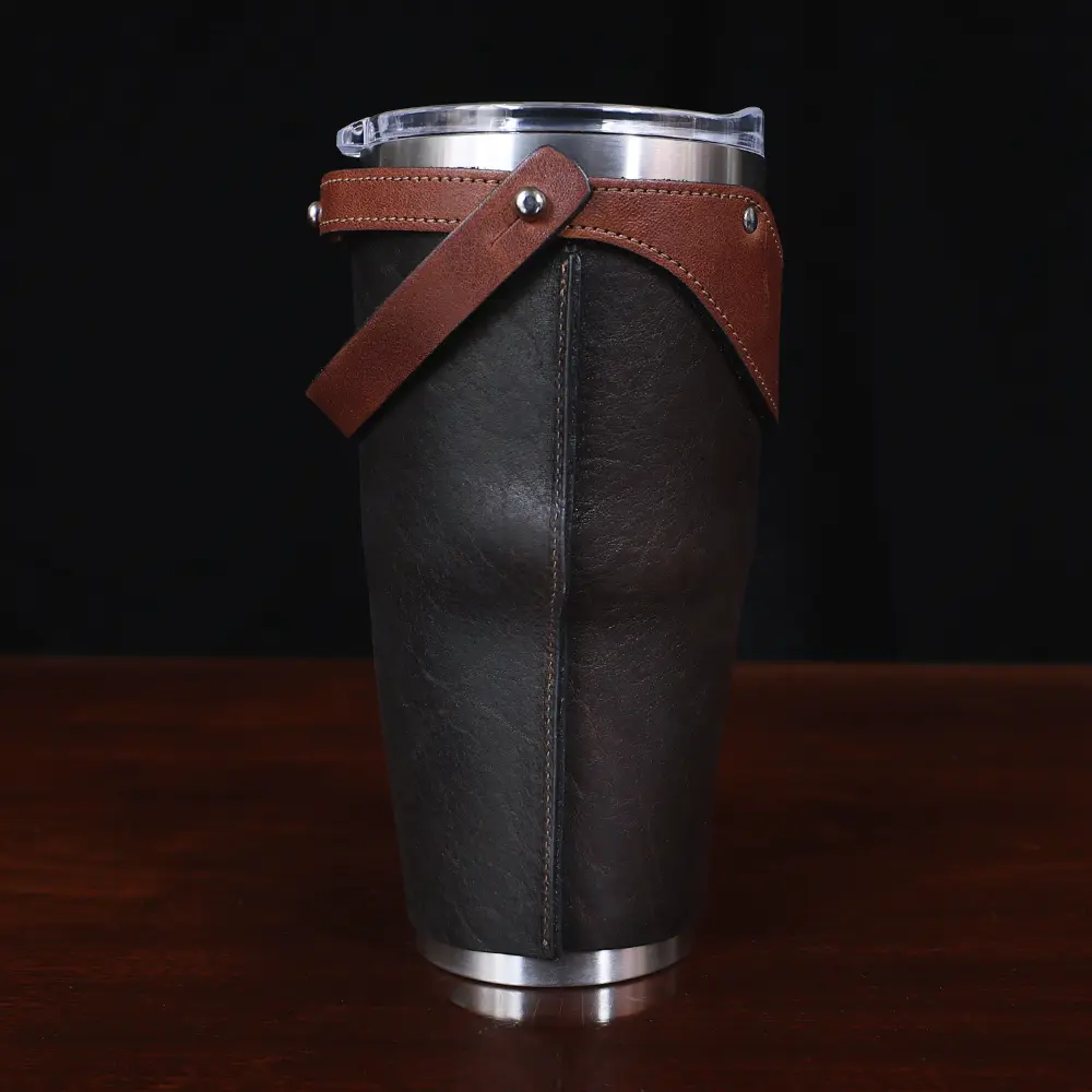 no 30 leather tumbler sleeve in tobacco brown - side view