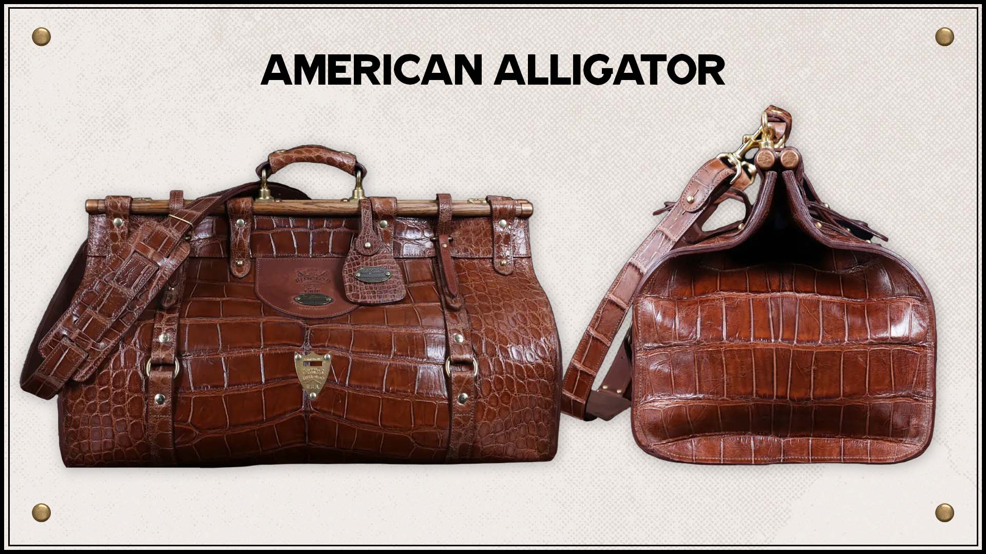 No. 3 Grip Bag front and side view in American Alligator