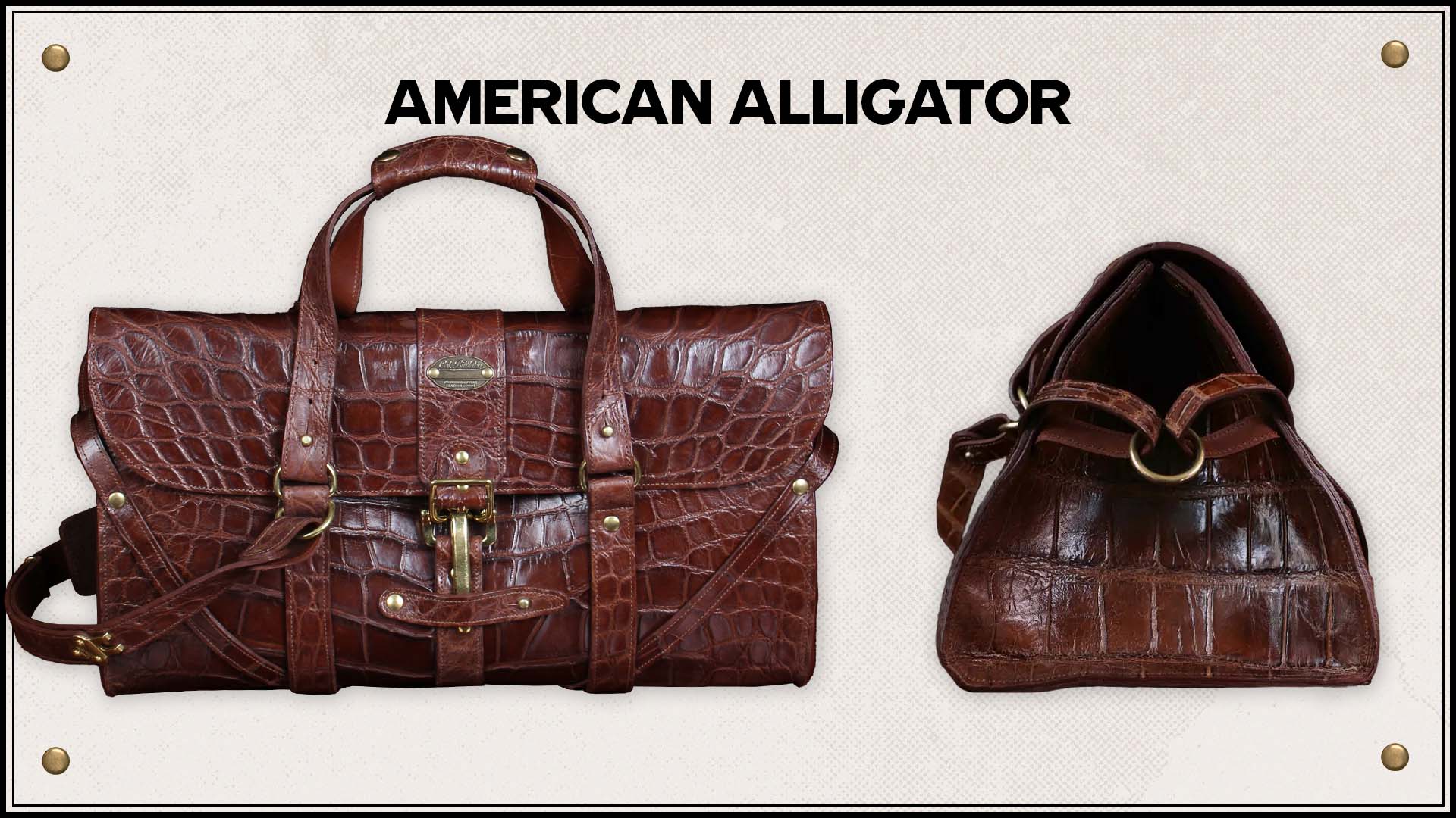 No. 1 Grip Bag front and side view in American Alligator leather