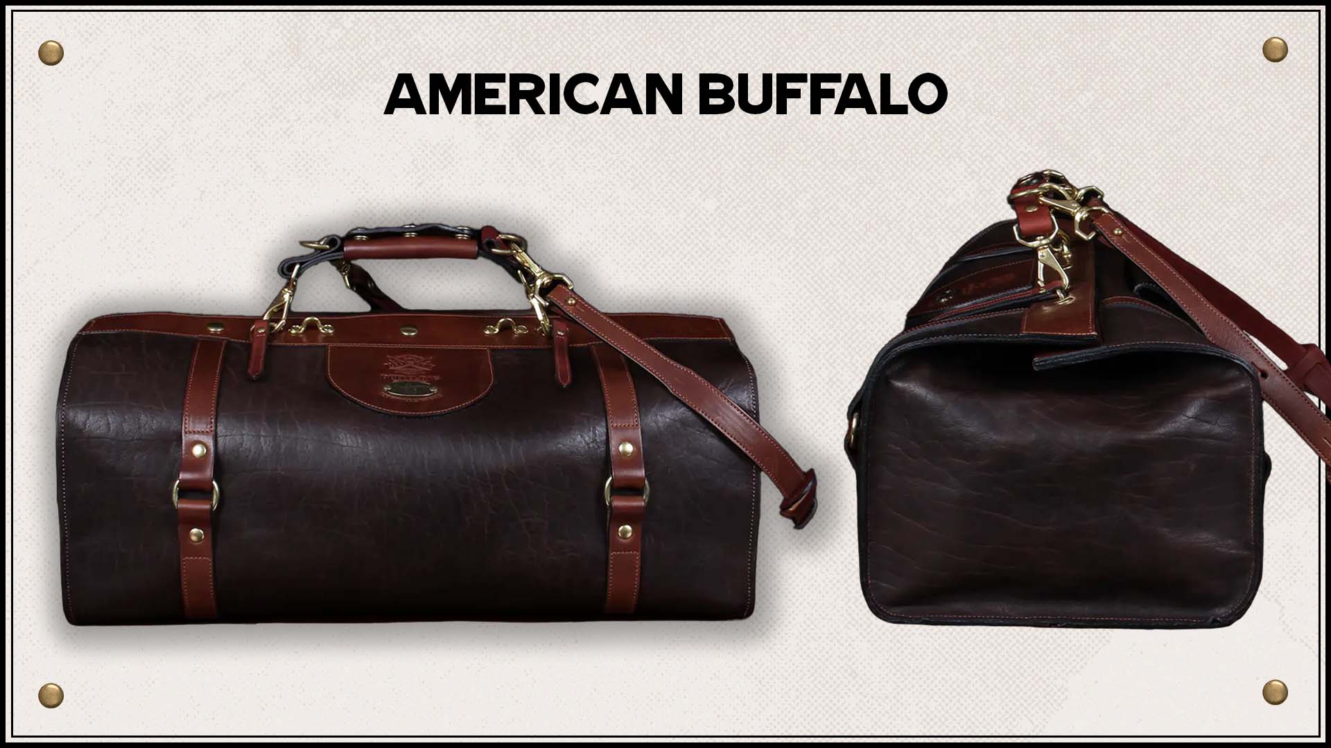 No. 1 Duffel Bag front and side view in American Buffalo