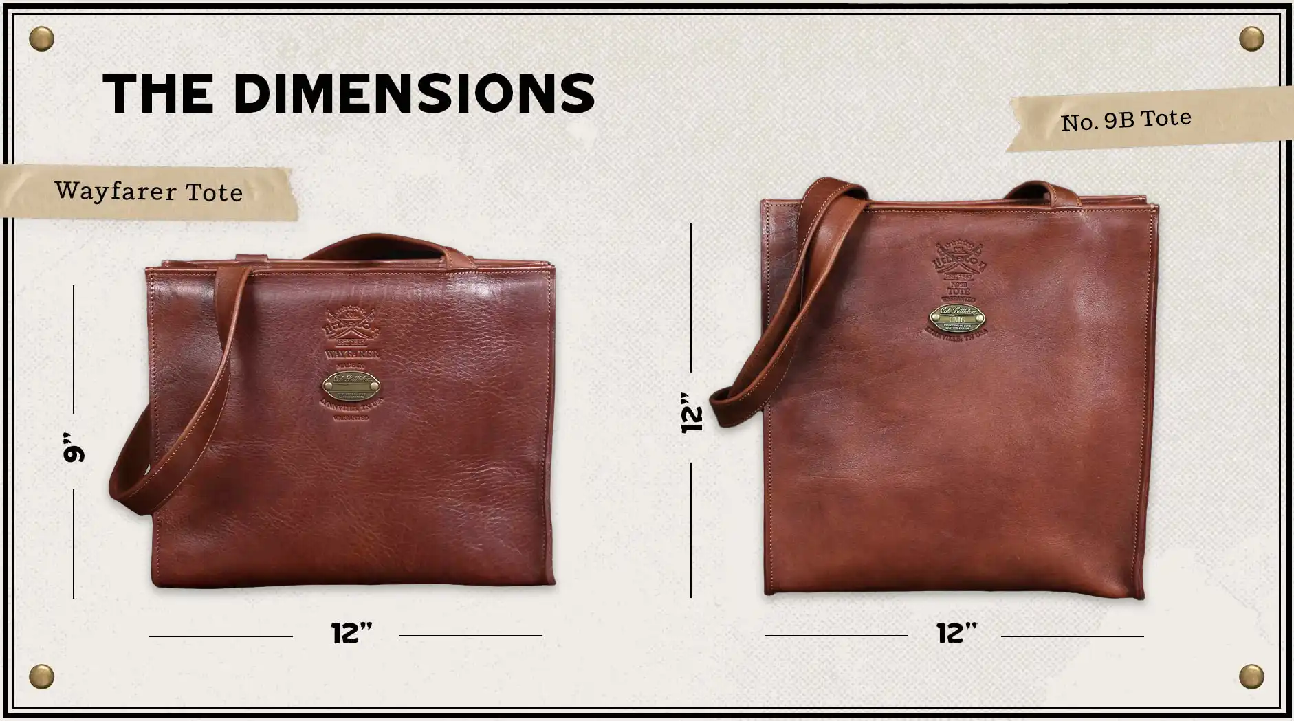 Must-Have Leather Tote Bags 3 Wayfarer Tote Bag and No. 9B Tote with dimensions