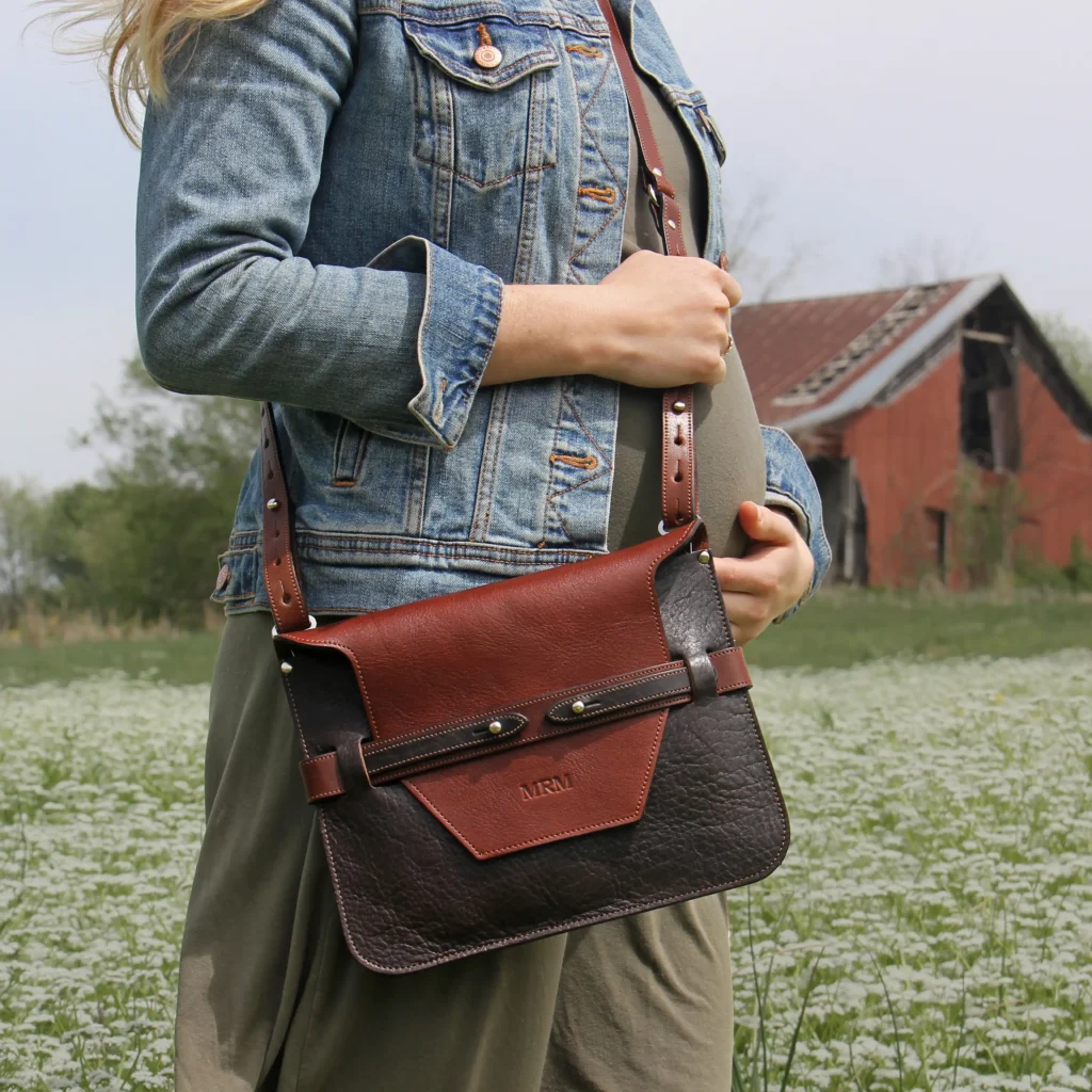 ashley handbag made of two-tone brown buffalo and steerhide leather