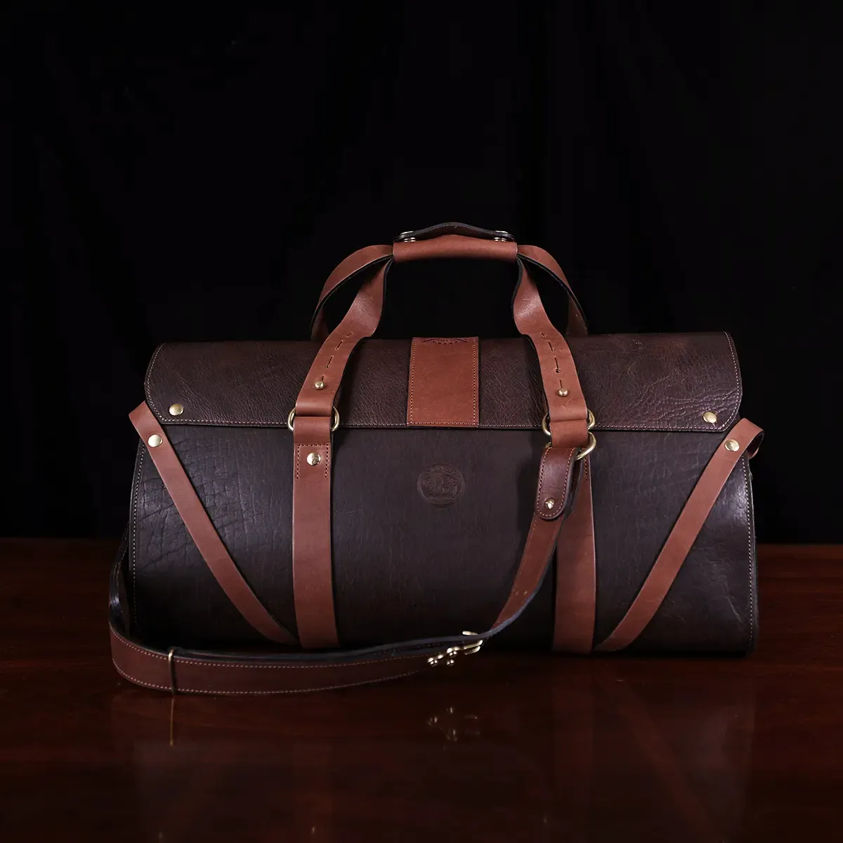 leather no 1 grip travel bag in tobacco brown american buffalo showing the back
