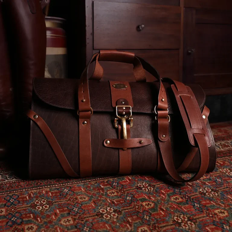 leather no 1 grip travel bag in tobacco brown american buffalo showing the front