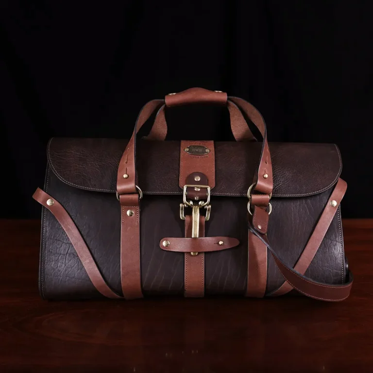 leather no 1 grip travel bag in tobacco brown american buffalo showing the front