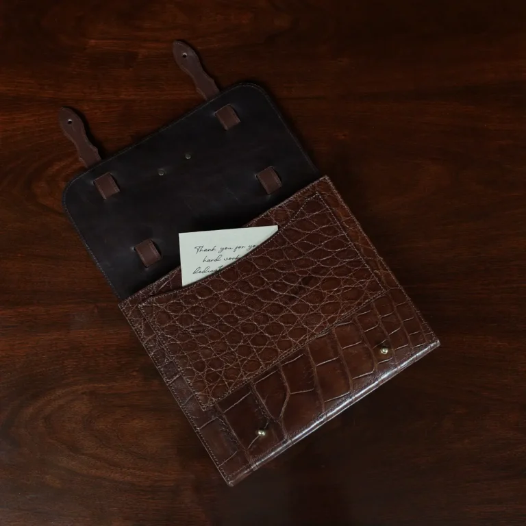 No. 33 Notebook in Vintage Brown American Alligator - ID 002 - pocket view