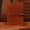 Rugged leather portfolio showing the front with brass hardware.