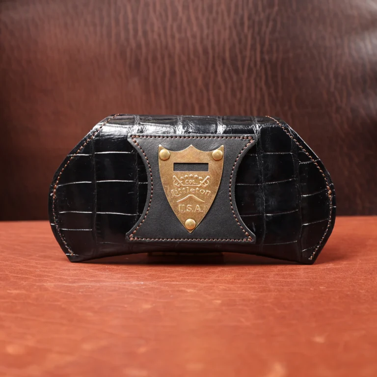 Aviator Eyecase glasses case in brown American Alligator - ID 003 - front view on a black background