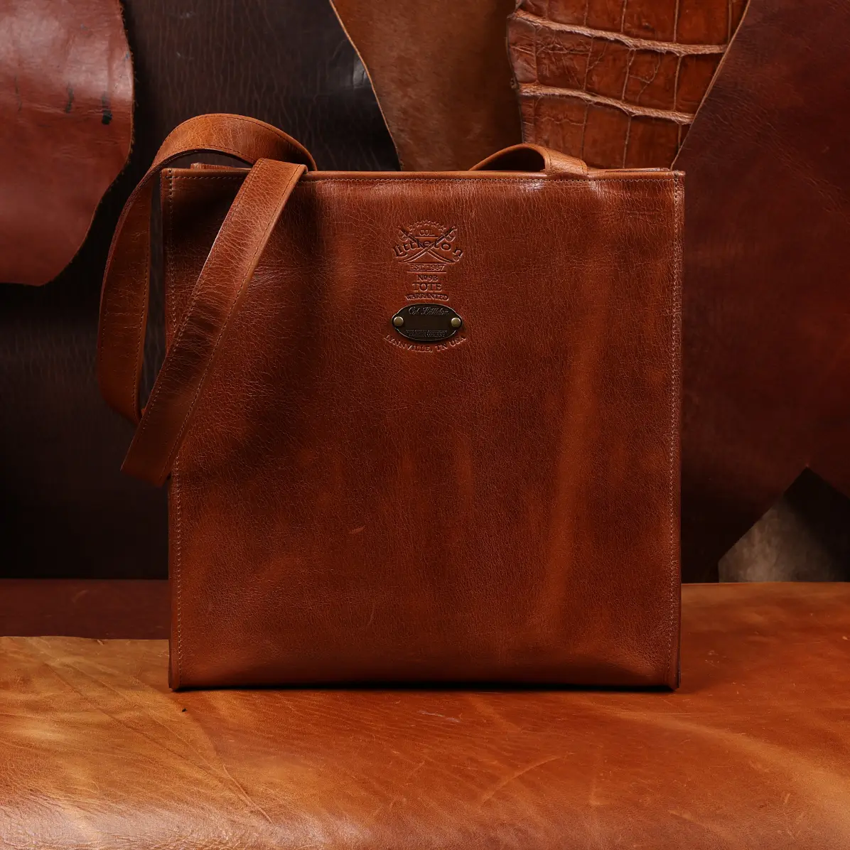 View larger image of rugged leather tote bag with american steerhide