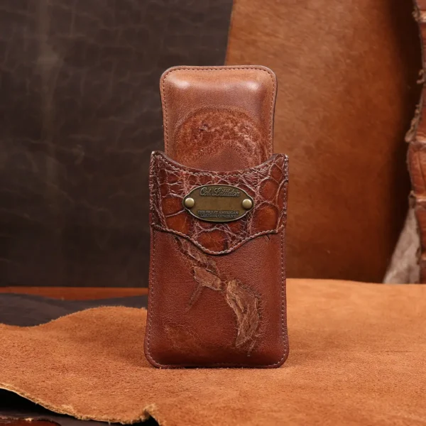 Branded Leather Cigar Case – American Steerhide & American Alligator – 001
