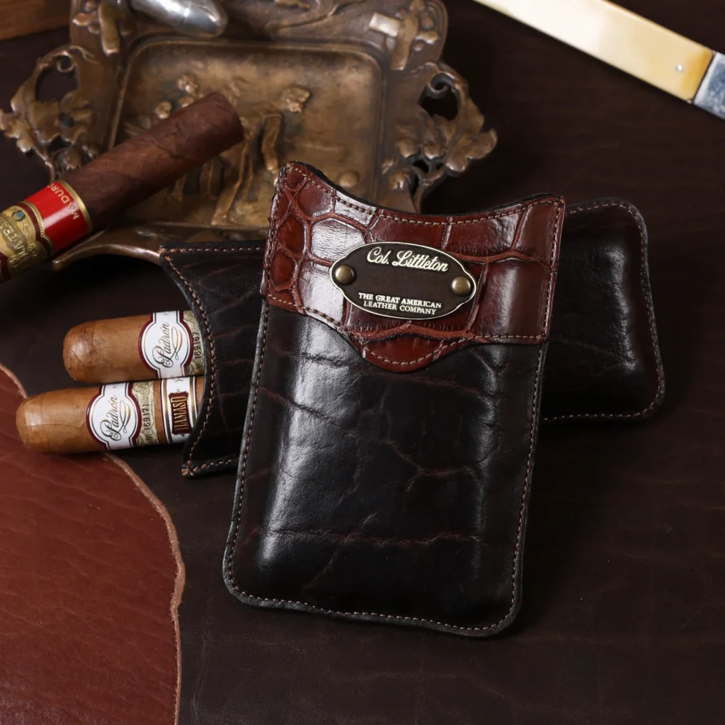2024 Year in Review 11 leather cigar case with alligator trim and american buffalo