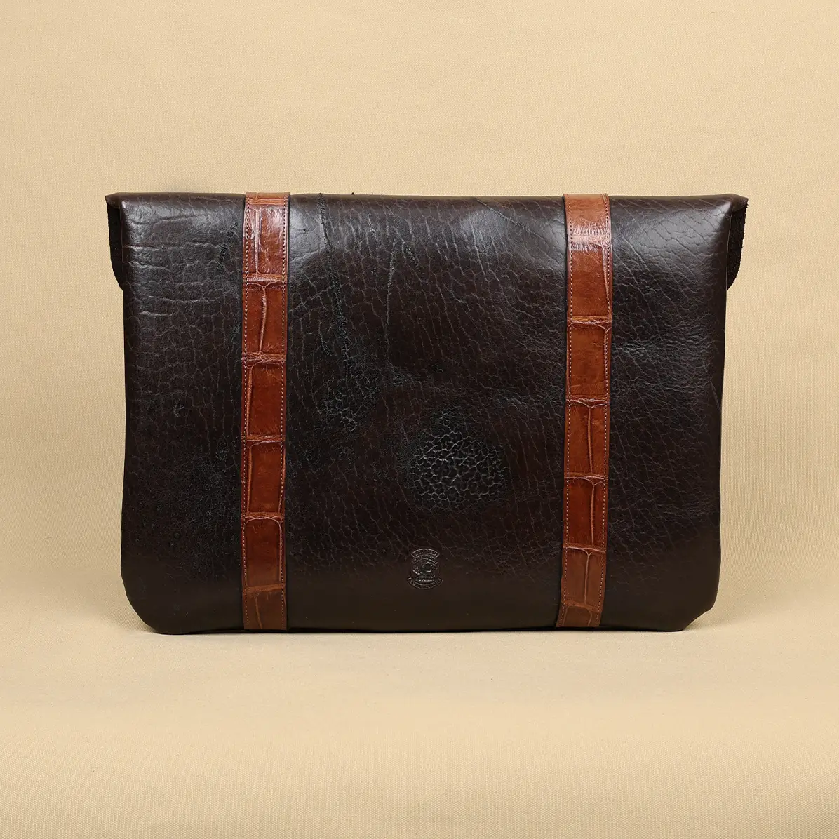 View larger image of back of the tobacco brown and american alligator document bag