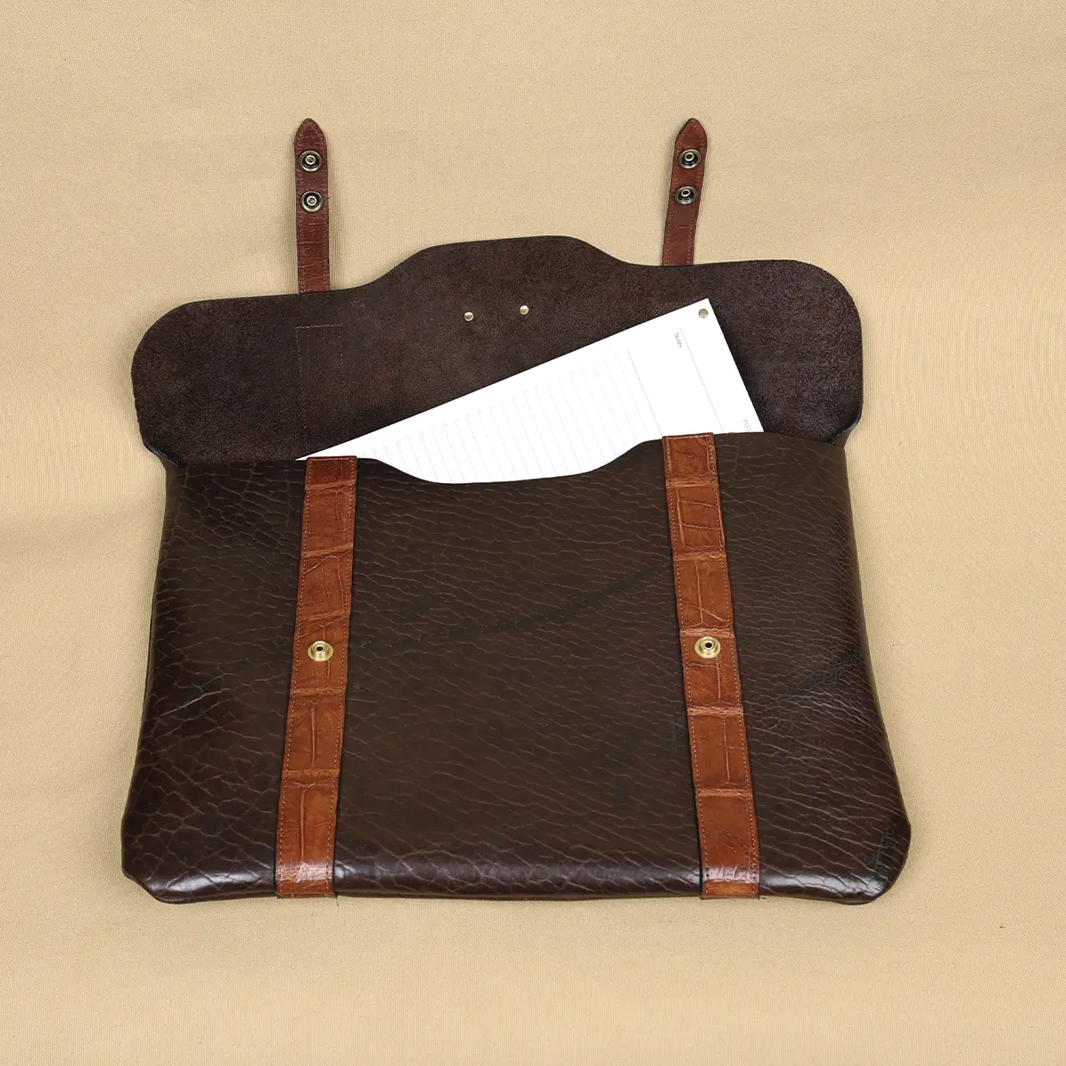 View larger image of back of the tobacco brown and american alligator document bag