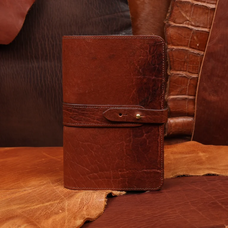front side of colonel littletons private stock journal with a rugged leather