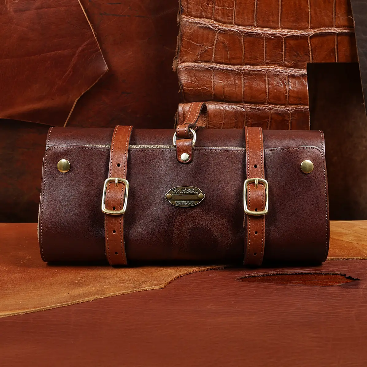 View larger image of colonel's private stock leather shave kit with a brand