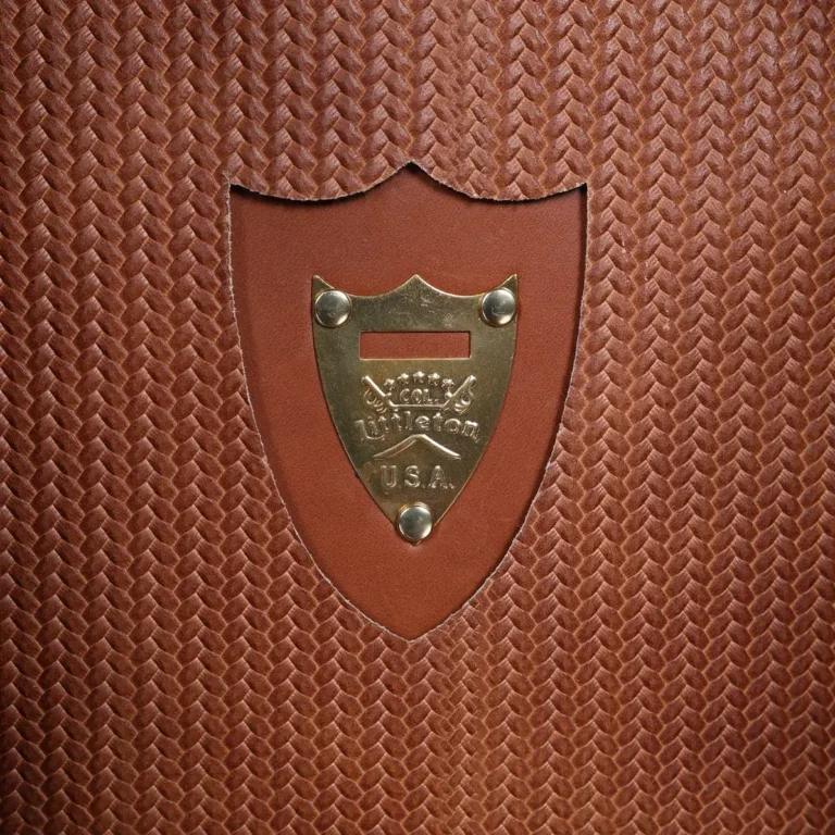 the no. 3 leather travel trunk - open view of pommel shield