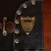 the no. 3 leather travel trunk - top view of pommel shield