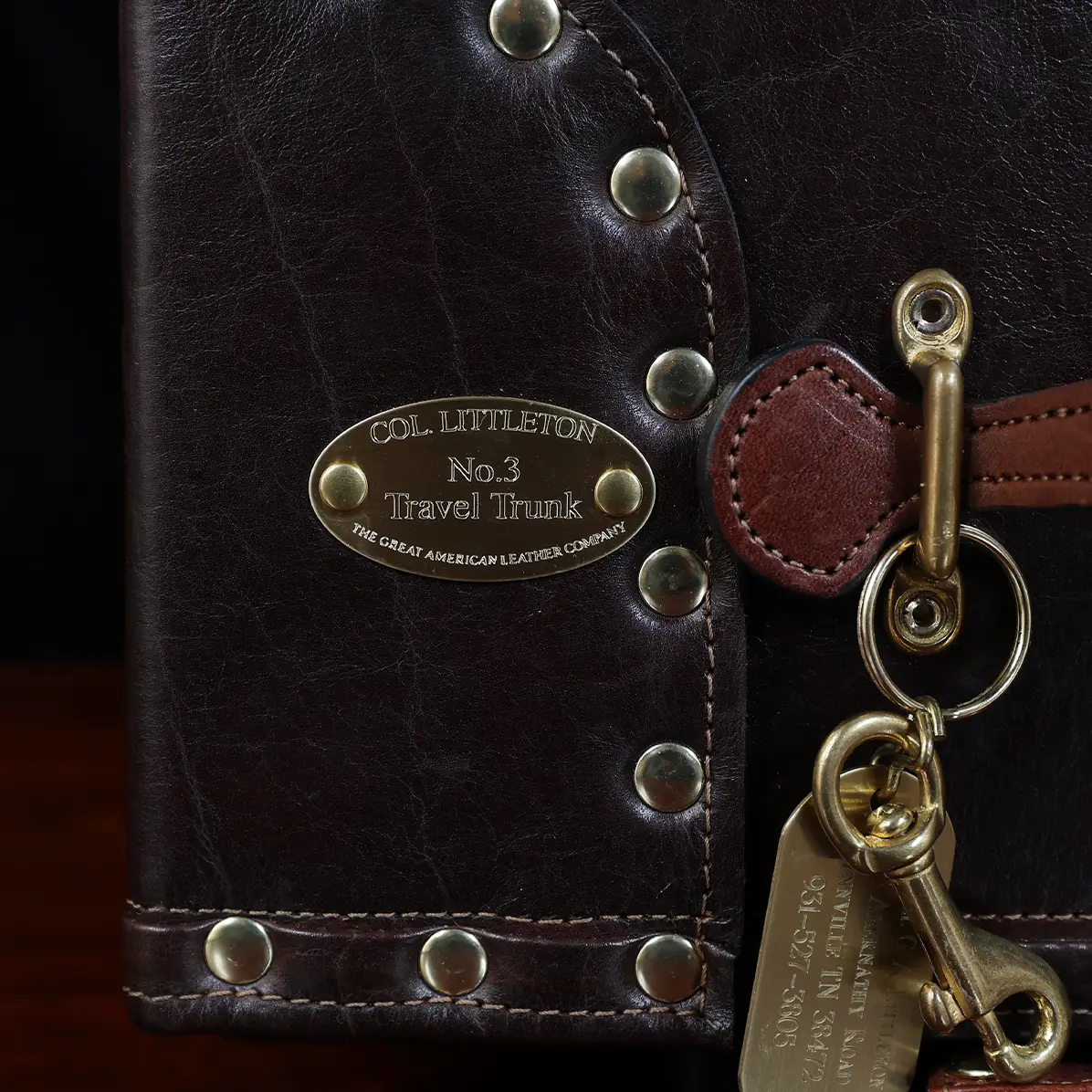 the no. 3 leather travel trunk - plate view - id 001