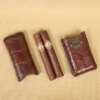 A leather Cigar Case in American Alligator showing the front and leather cigars with brass hardware - id 001