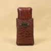 A leather Cigar Case in American Alligator showing the front with brass hardware - id 002