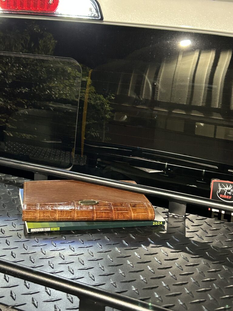customer journal on the back of his truck toolbox