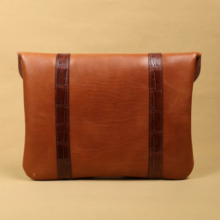 back of the american steerhide and american alligator document bag