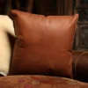 back side of a branded leather pillow