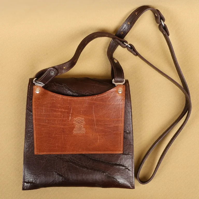 back view of the derby handbag in Tobacco Buffalo American Buffalo