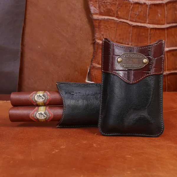 Branded Leather Cigar Case – American Steerhide & American Alligator -001