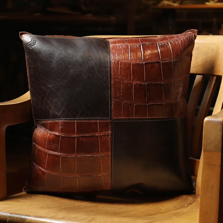 leather pillow with american alligator and buffalo