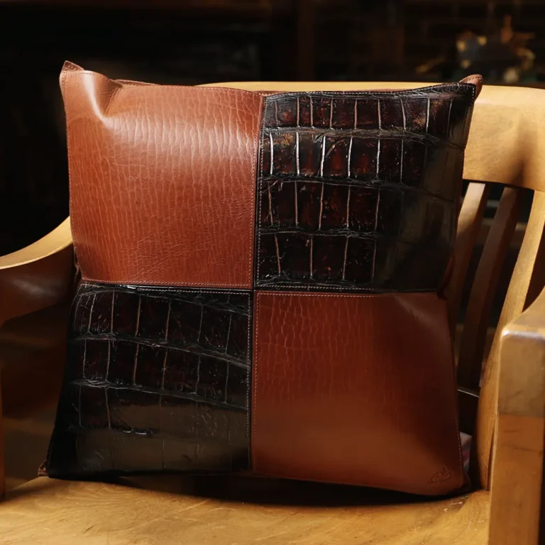 leather pillow with american alligator and buffalo