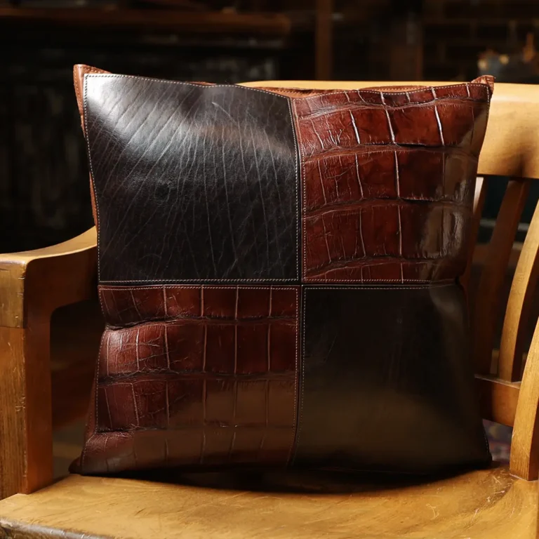 leather pillow with american alligator and buffalo