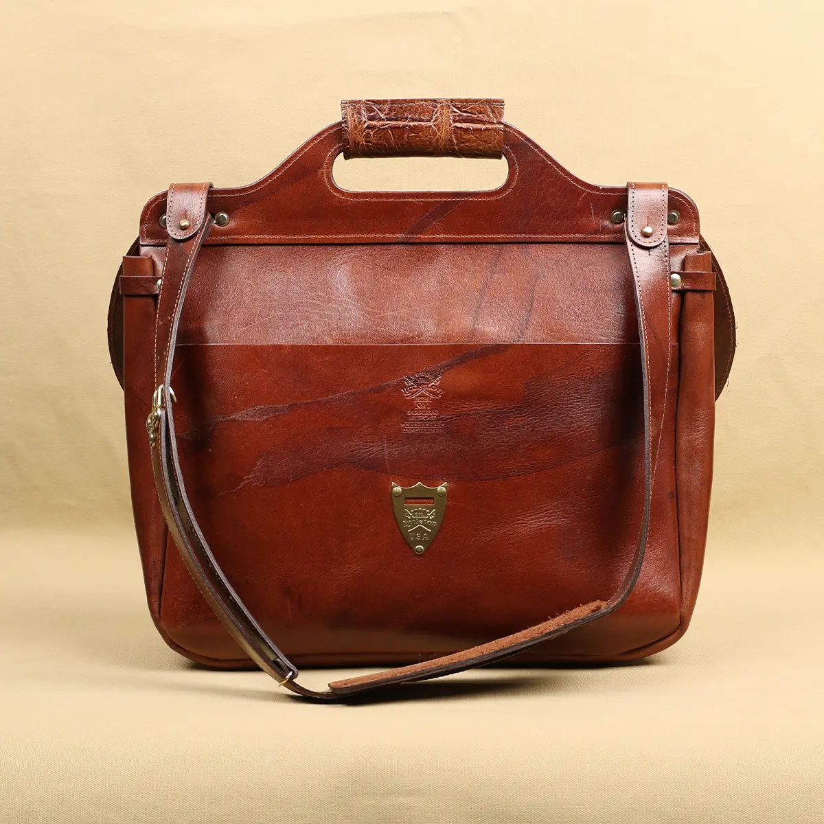 View larger image of No. 1 Saddlebag Briefcase in rugged American Steerhide trimmed with Alligator back view
