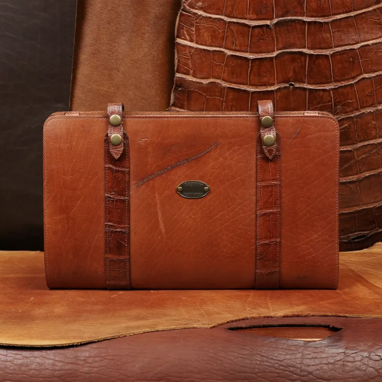 Rugged leather portfolio showing from colonel private stock collection