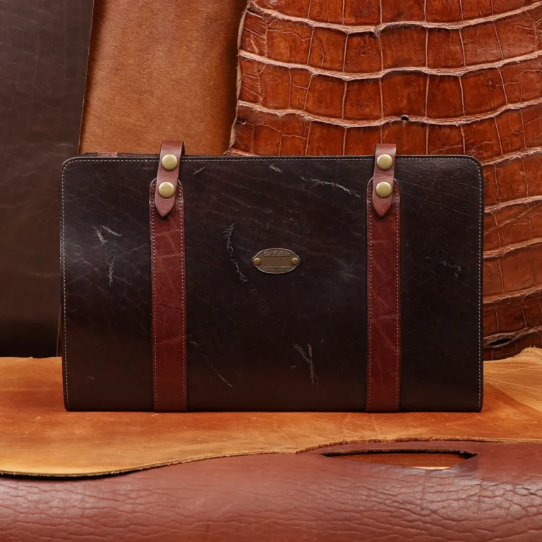 Rugged leather portfolio showing from colonel private stock collection
